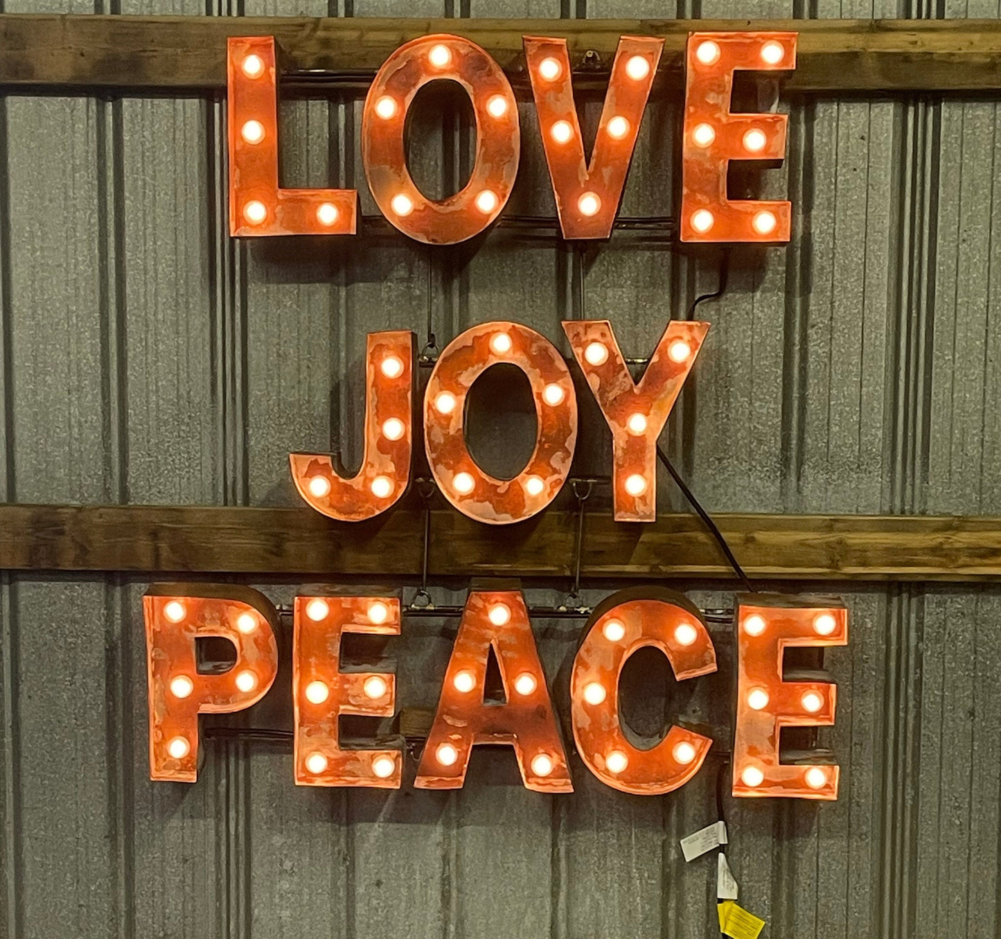 Distressed Lighted Sign "LOVE, PEACE, JOY"
