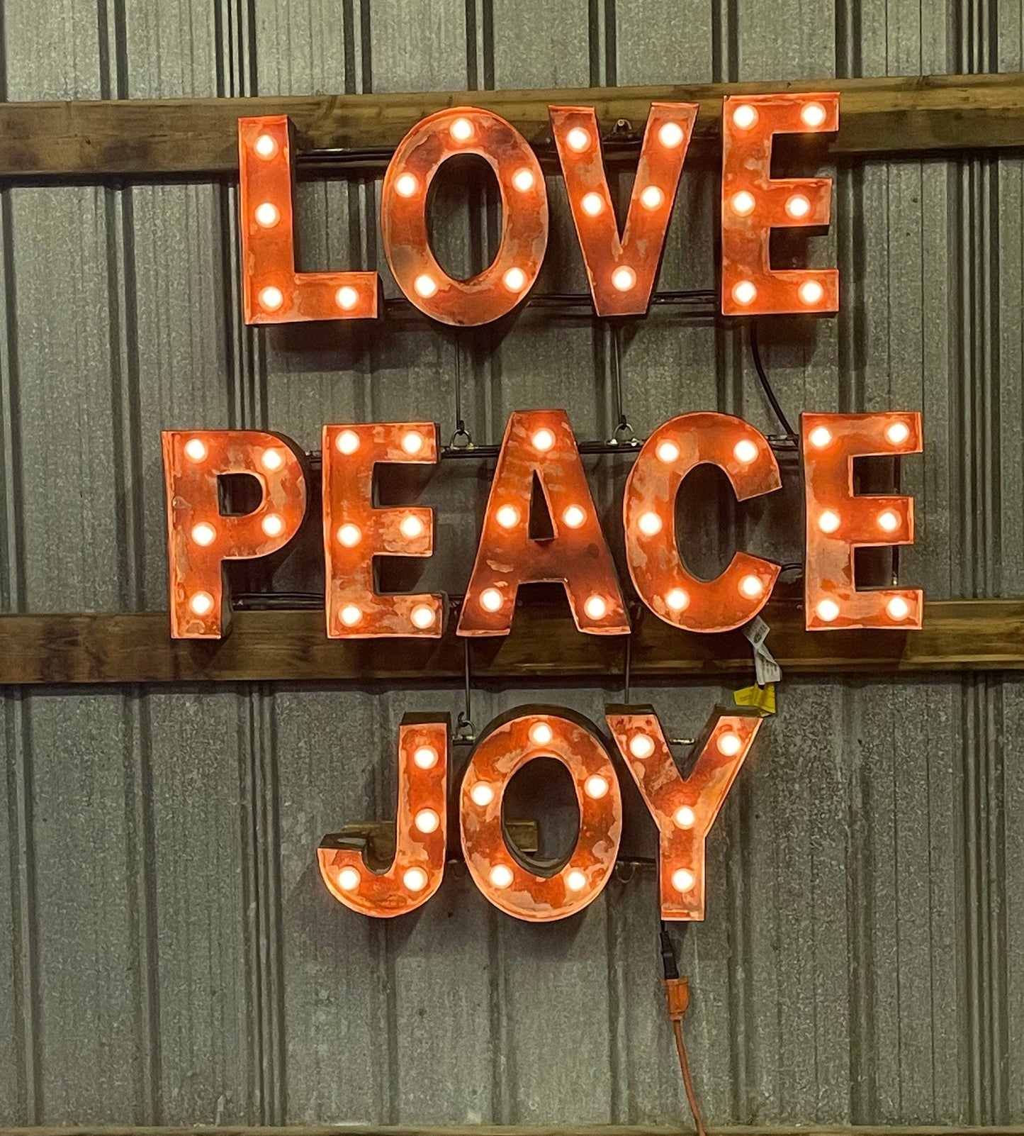 Distressed Lighted Sign "LOVE, PEACE, JOY"