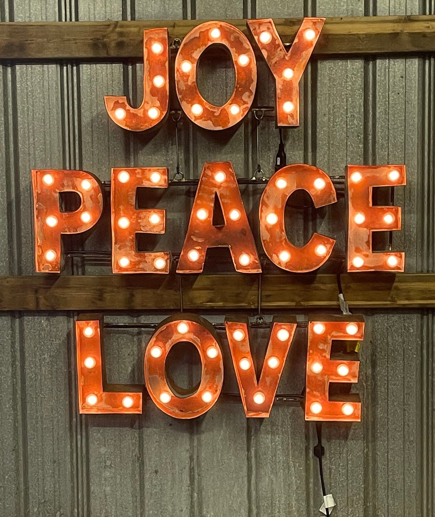 Distressed Lighted Sign "LOVE, PEACE, JOY"